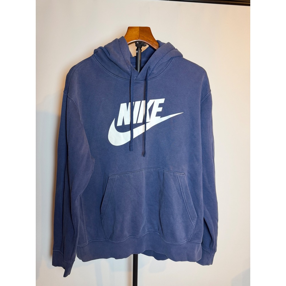 Nike Sportswear Club Fleece Hoodie Navy Blue White Futura Logo Mens Large